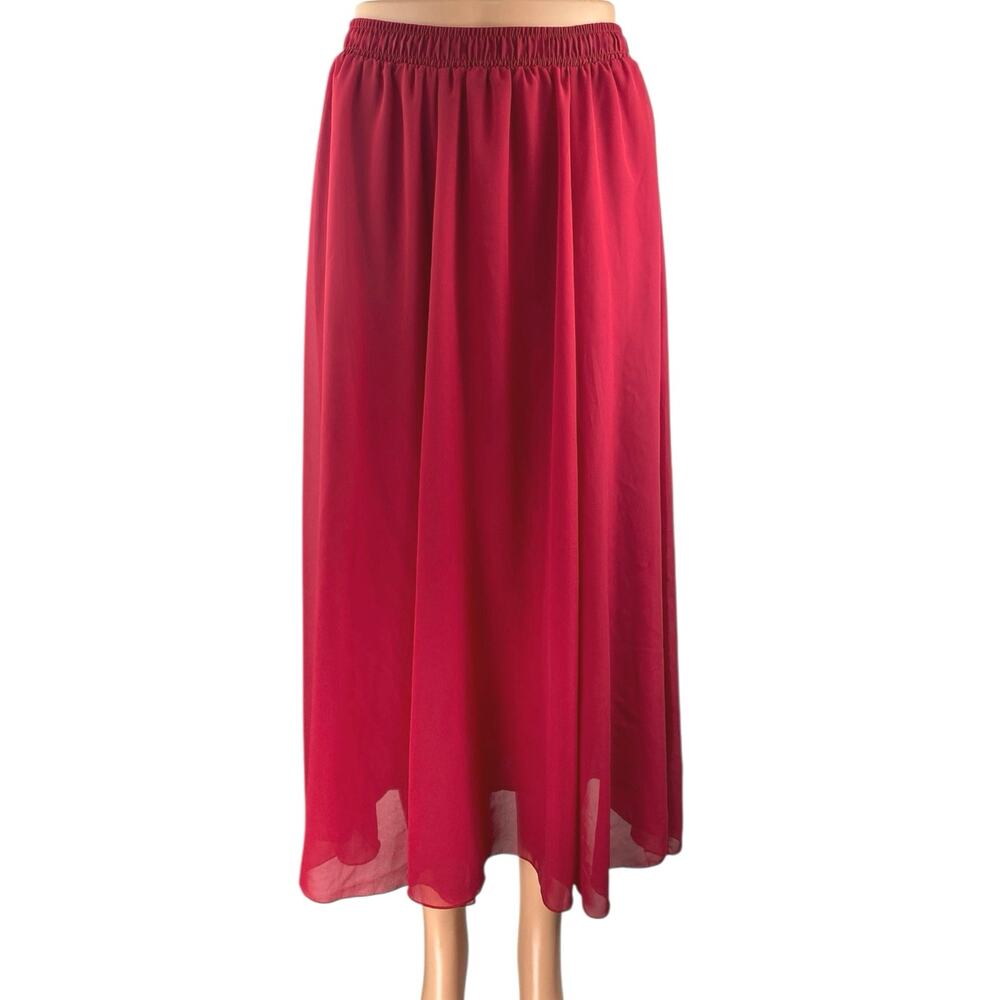 Lace Girl Women Red High Waisted Pull On Mesh Pleated A Line Midi Skirt Size 25